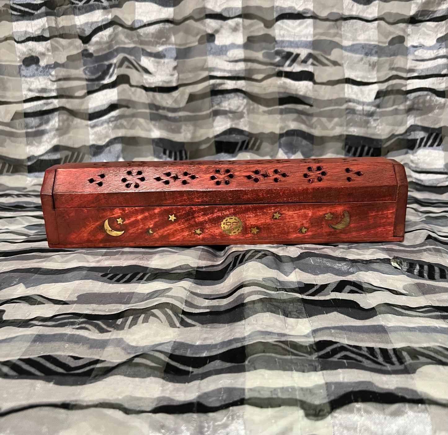 Incense Wooden Coffin Box - Blue or Red Sun, Moon, Stars